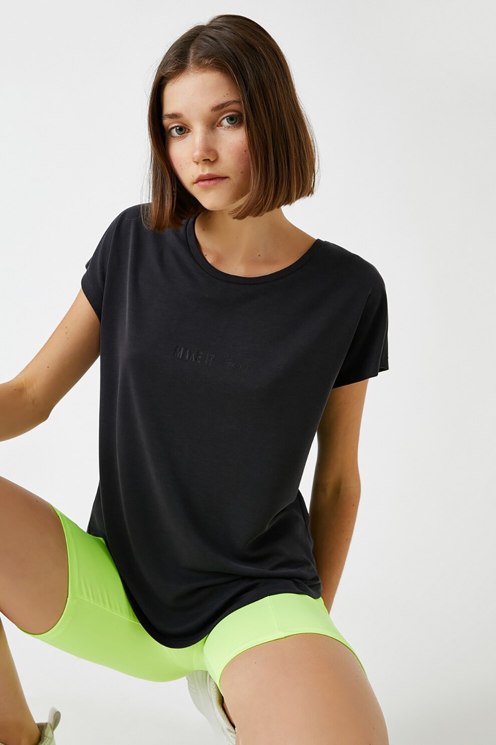 KOTON, Tricou lejer din amestec de modal, Negru stins