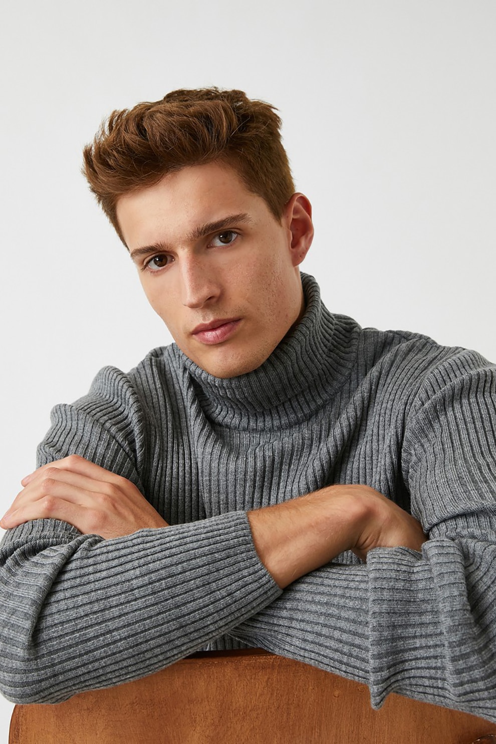 KOTON, Pulover cu striatii si guler inalt, Gri inchis