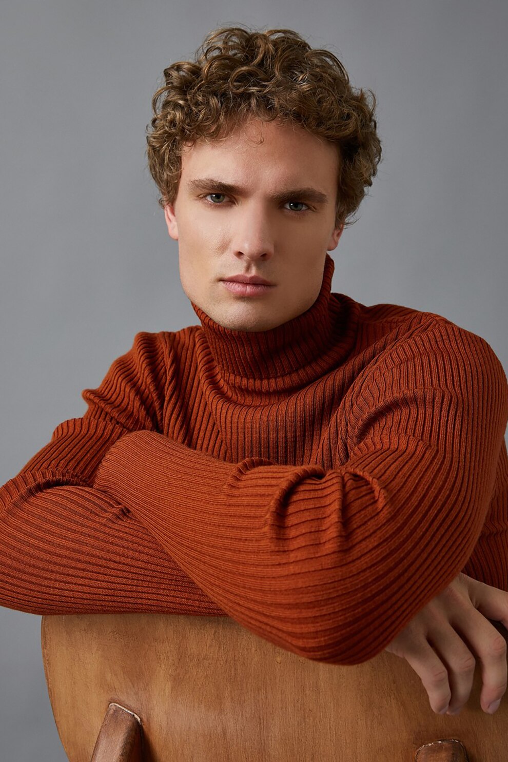 KOTON, Pulover cu striatii si guler inalt, Coniac