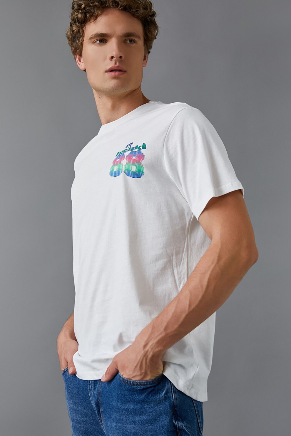 KOTON, Tricou din bumbac cu imprimeu grafic, Alb