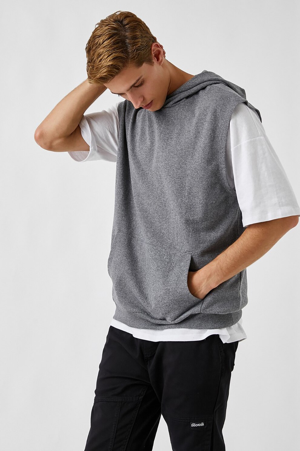 KOTON, Hanorac fara maneci cu buzunar kangaroo, Gri melange