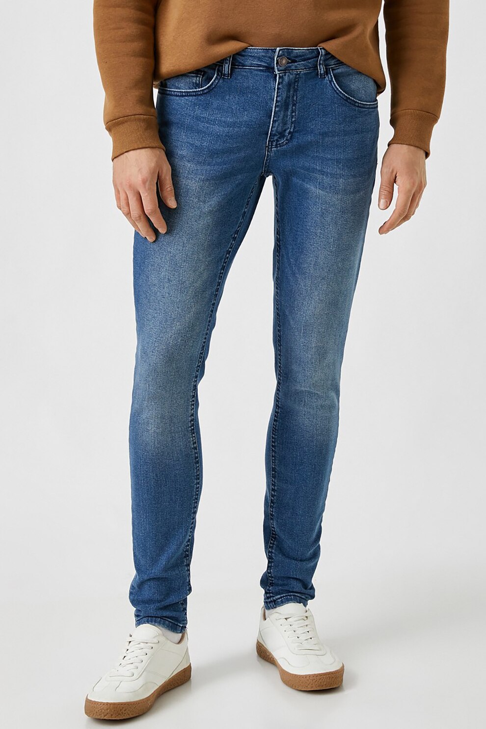 KOTON, Blugi skinny cu aspect decolorat, Albastru