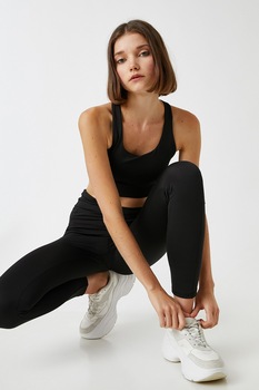 KOTON, Colanti cu model uni si talie inalta, Negru KOTON, Colanti cu model uni si talie inalta, Negru