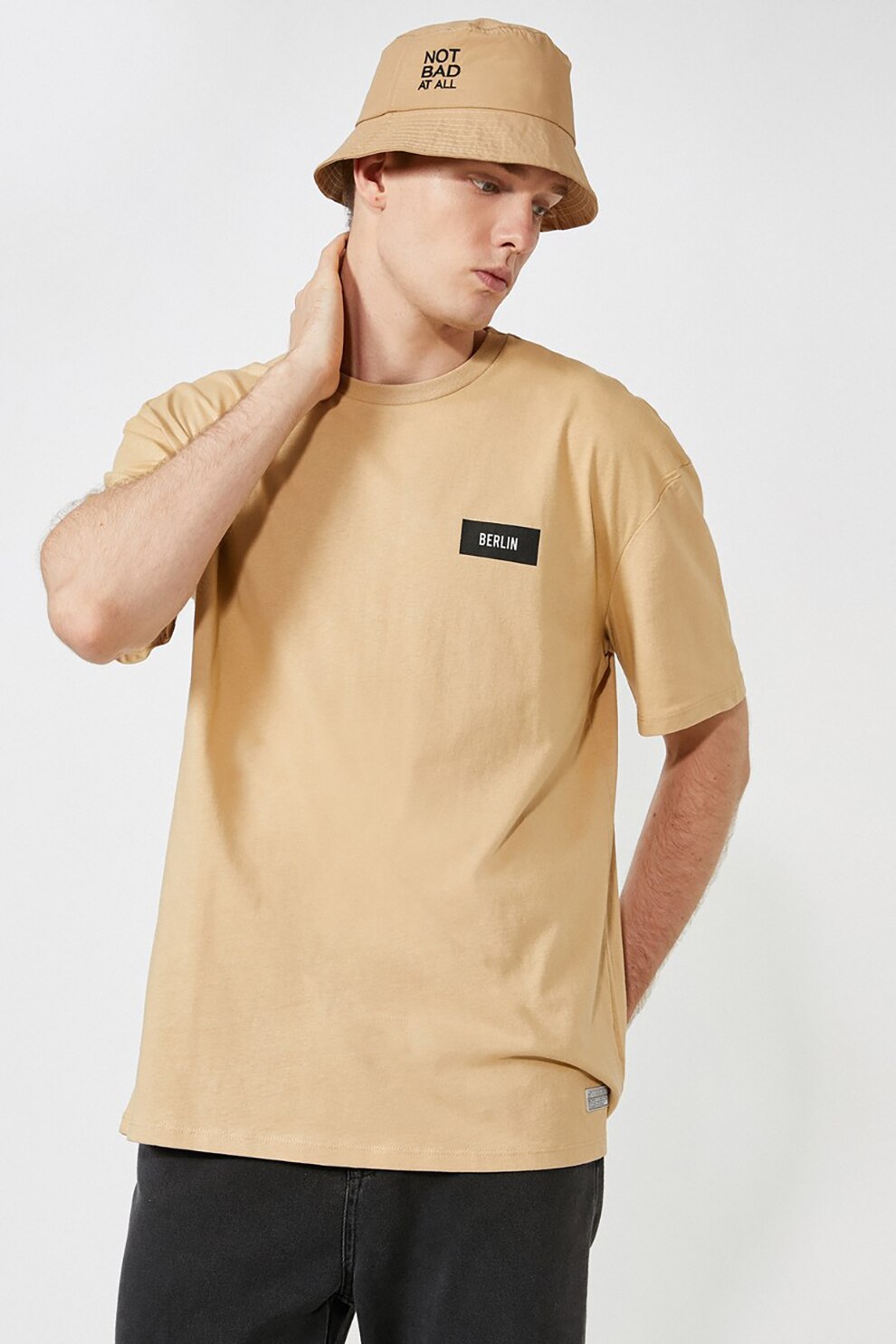KOTON, Tricou cu detaliu text, Maro nisip