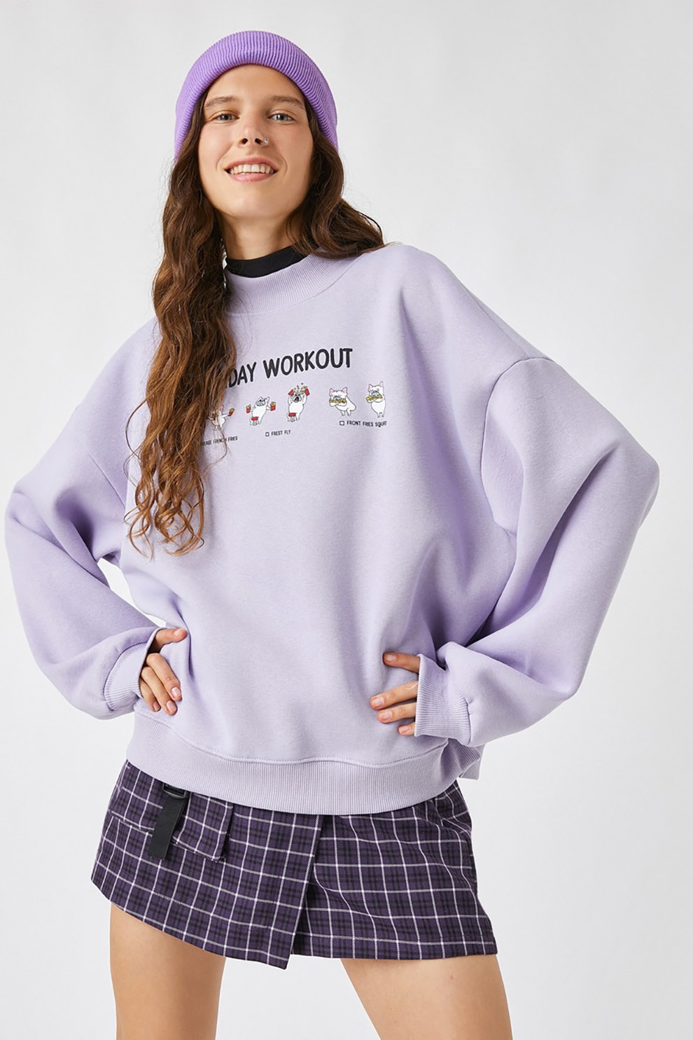 KOTON, Bluza sport cu decolteu la baza gatului si maneci cazute, Lila, XS