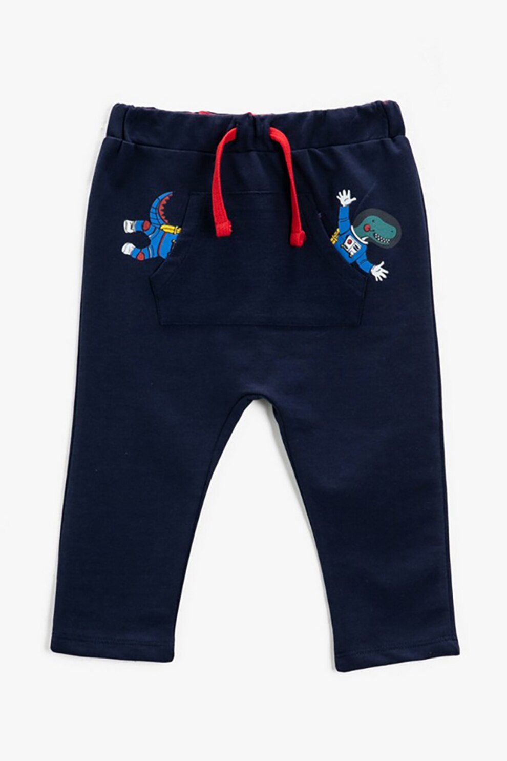 KOTON, Pantaloni sport cu snur si detaliu cu imprimeu grafic, Bleumarin inchis