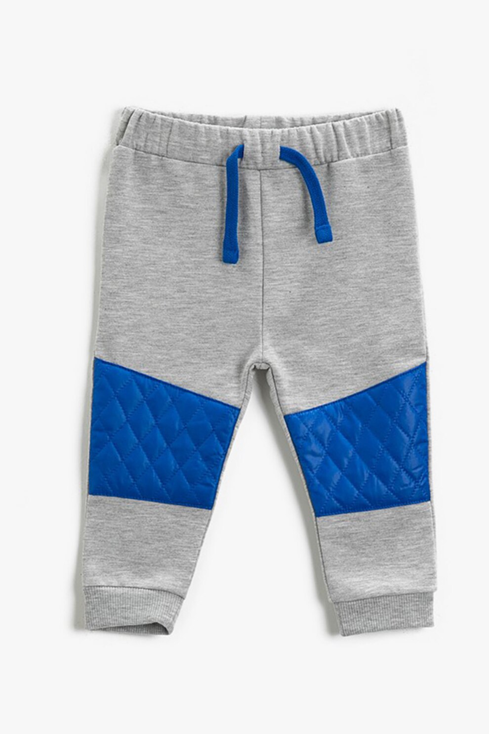 KOTON, Pantaloni sport cu snur si garnituri matlasate, Gri deschis melange/Albastru