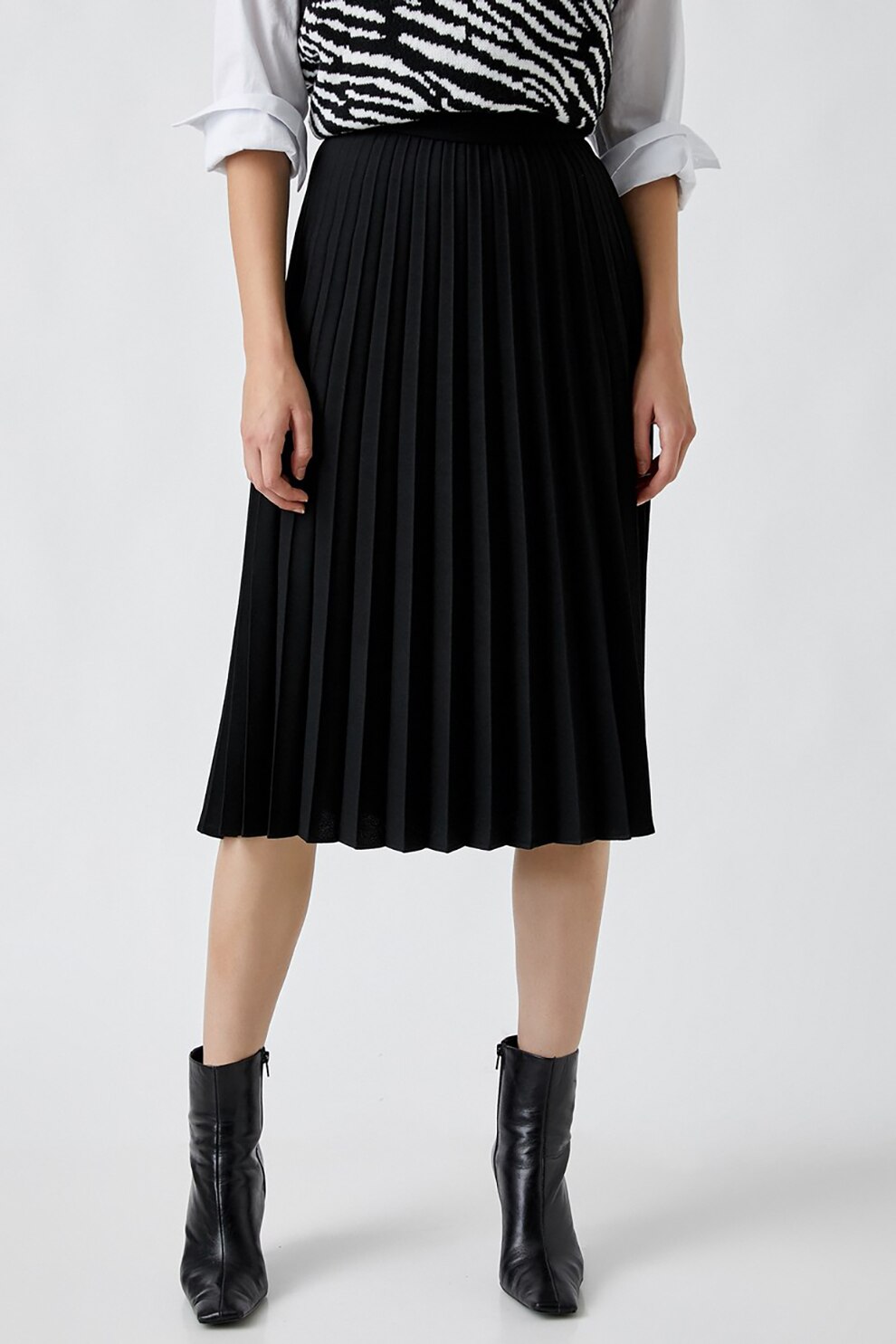 KOTON, Fusta midi plisse, Negru