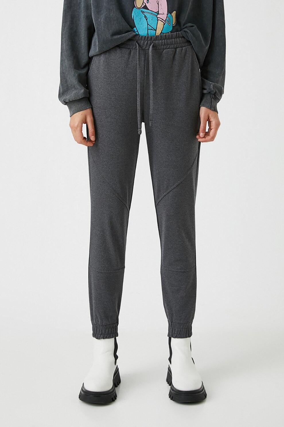 KOTON, Pantaloni sport cu banda ajustabila in talie, Gri inchis melange