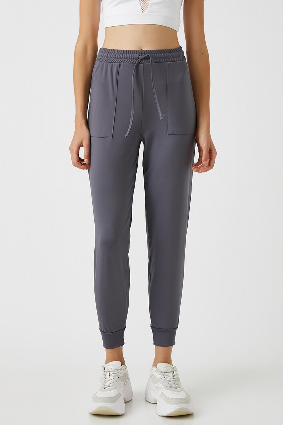 KOTON, Pantaloni sport conici cu snur in talie, Gri antracit, L