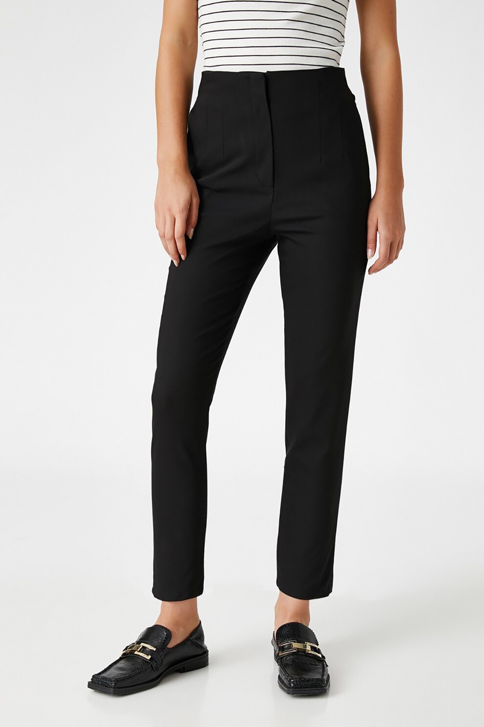 KOTON, Pantaloni crop cu talie inalta, Negru