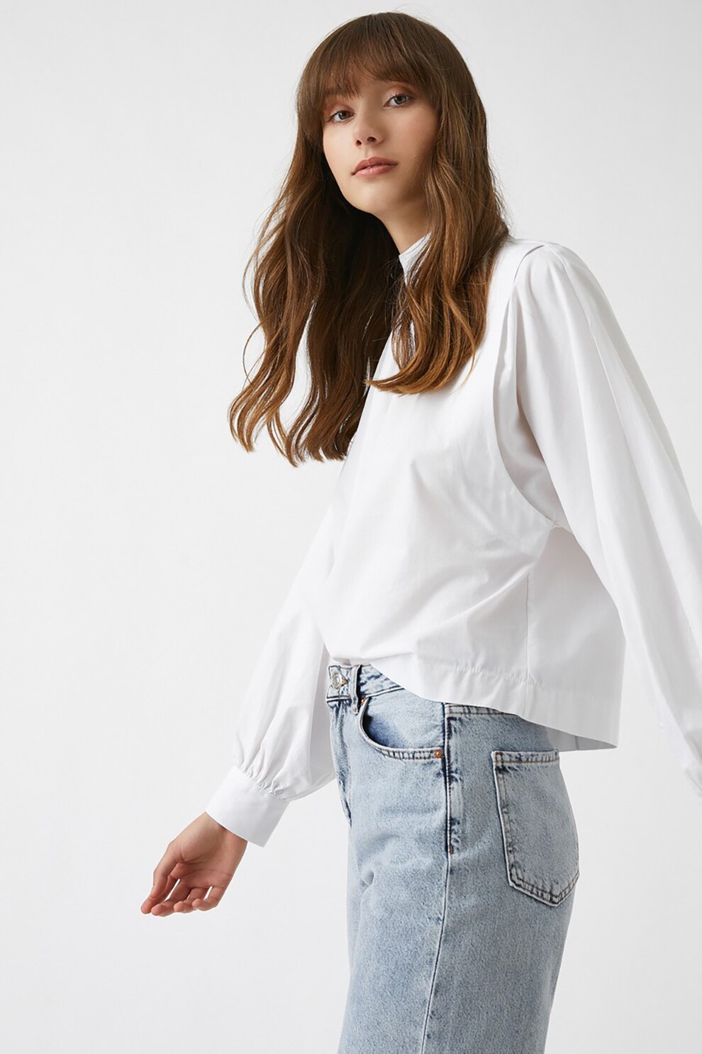 KOTON, Bluza lejera cu guler inalt, Alb