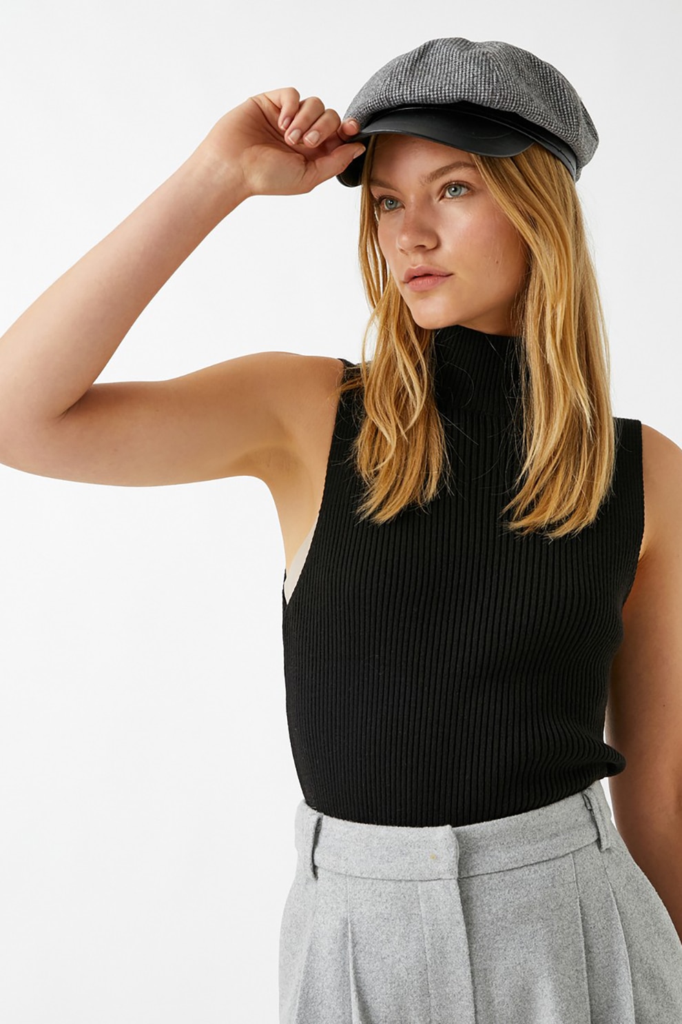 KOTON, Pulover cu guler inalt si model torsade, Negru