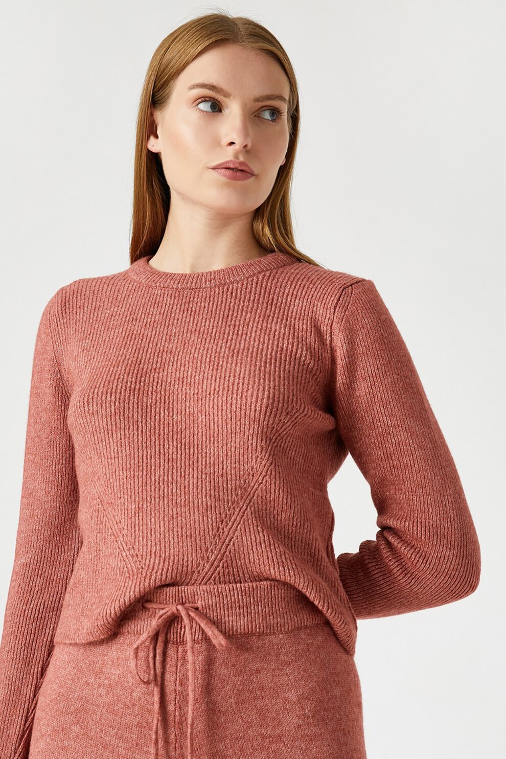 KOTON, Pulover tricotat cu decolteu la baza gatului, Rosu deschis