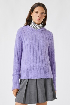 KOTON, Pulover cu gluga si aspect striat, mov deschis KOTON, Pulover cu gluga si aspect striat, mov deschis
