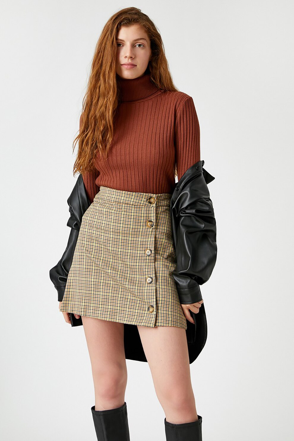 KOTON, Pulover cu guler inalt si aspect striat, Scortisoara, M