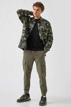 KOTON, Pantaloni cargo cu croiala conica si snur de ajustare, Verde oliv KOTON, Pantaloni cargo cu croiala conica si snur de ajustare, Verde oliv