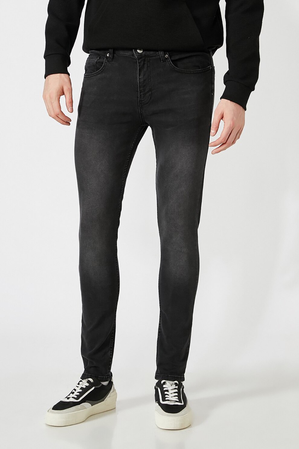 KOTON, Blugi skinny cu detalii cu aspect decolorat, Gri antracit/Gri deschis