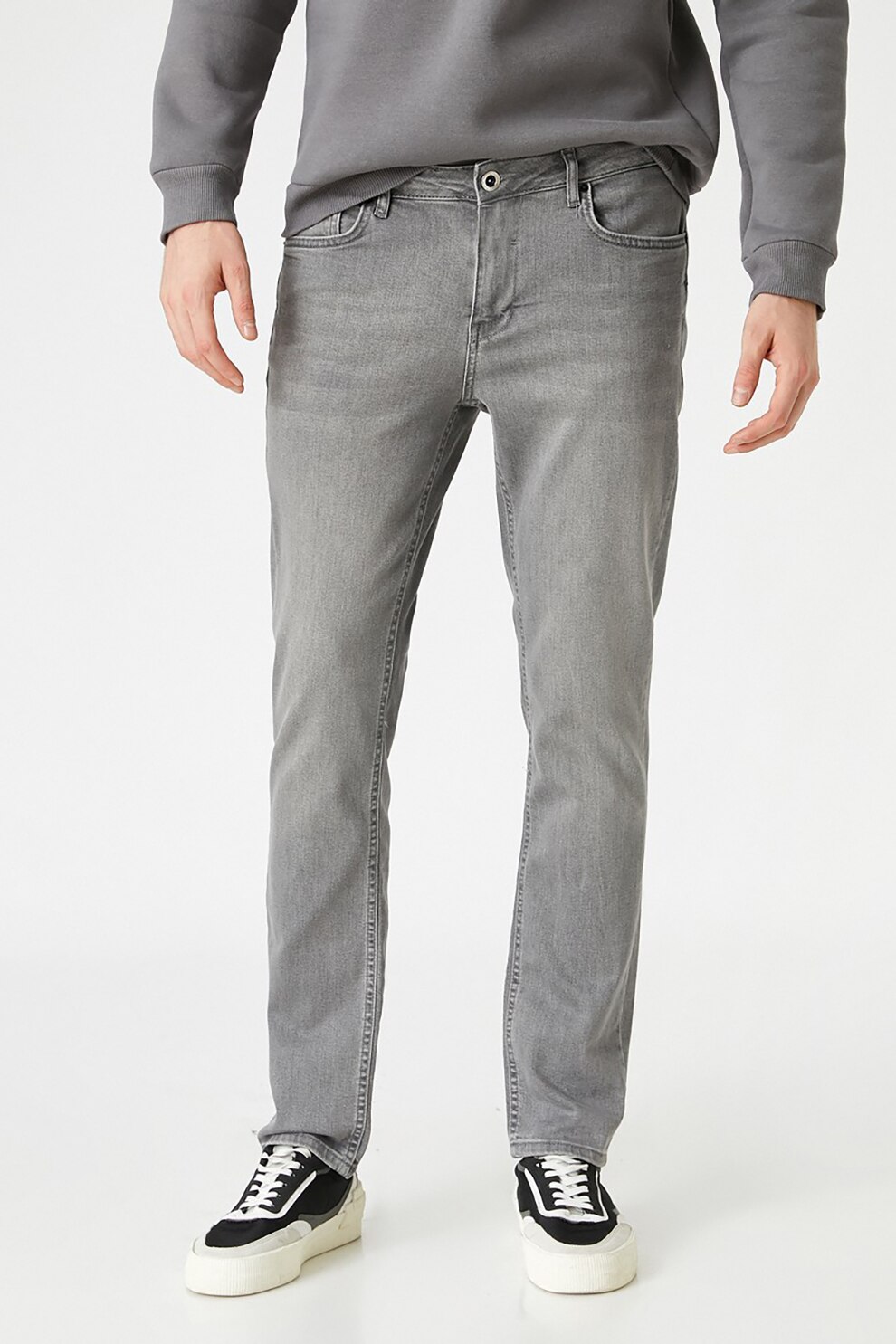 KOTON, Blugi slim fit cu aspect decolorat, Gri