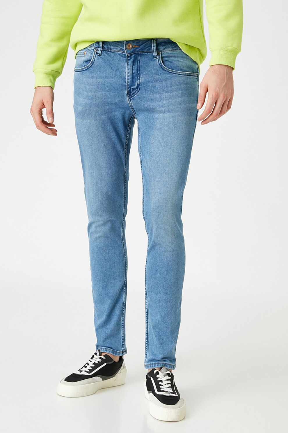 KOTON, Blugi skinny cu aspect decolorat, albastru inchis/alb