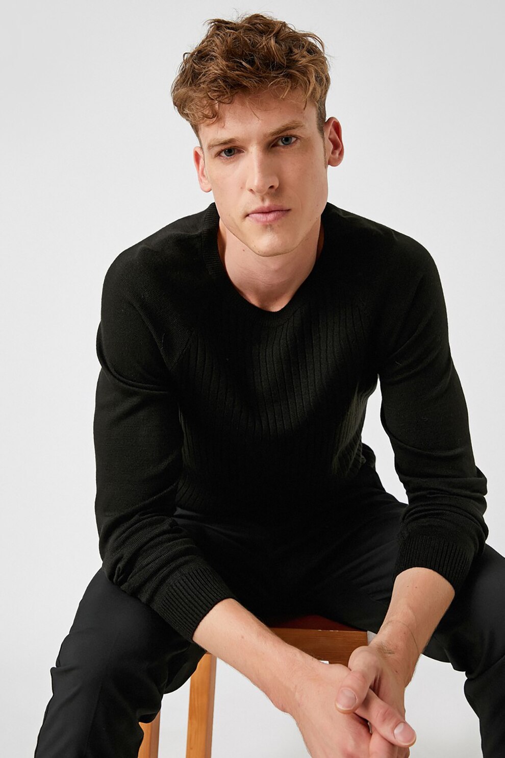 KOTON, Pulover cu aspect striat si maneci raglan, Negru, L