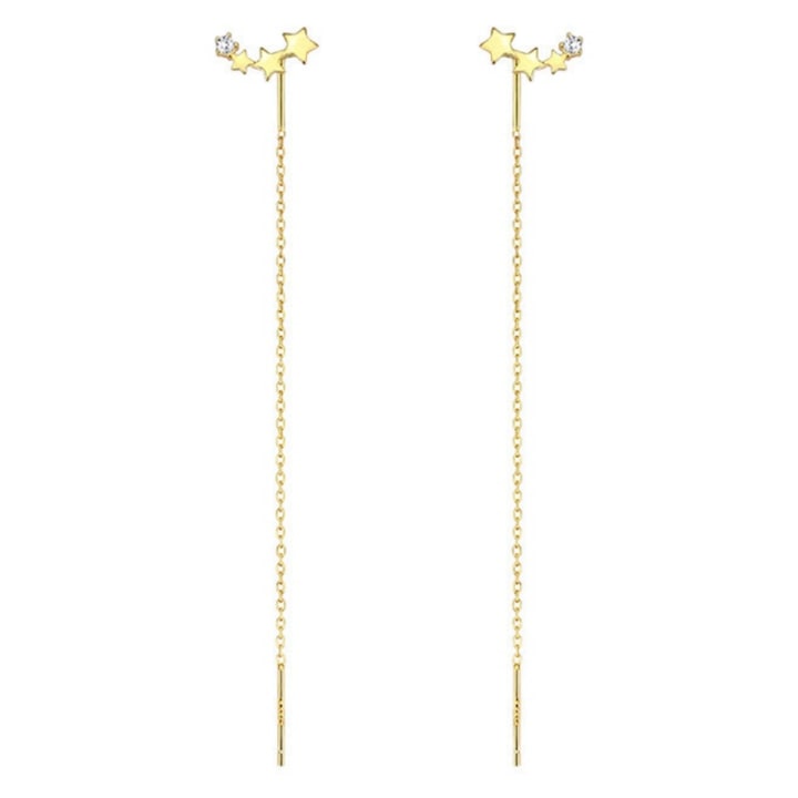 Cercei din argint 925 lungi Simphony Star aurii cu piatra, cadou, aniversare, sarbatori, martisor