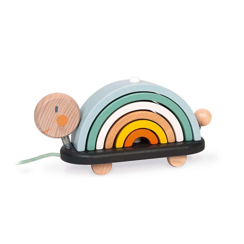 Jucarie de tras, Janod, broasca testoasa si curcubeu, din lemn