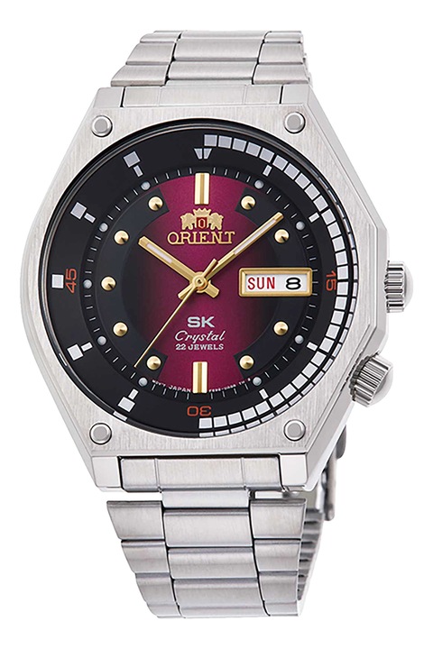ORIENT, Автоматичен часовник с метална верижка, Сребрист / черен / тъмночервен