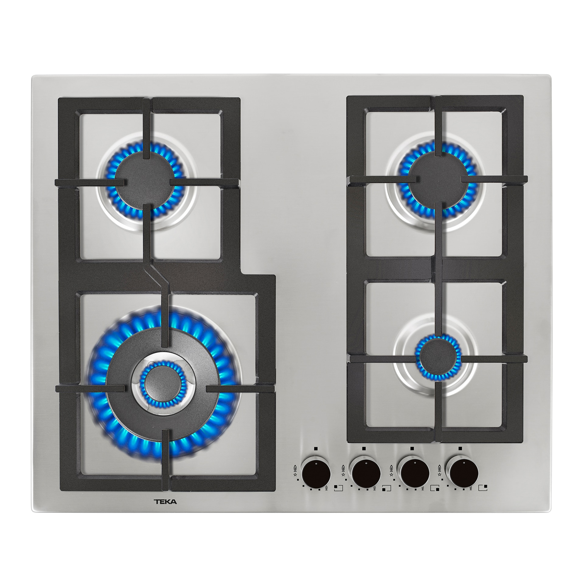 Plita incorporabila Teka EFX 60.1 4G AI AL DR CI NTB SS (E4), Gaz, 4 arzatoare, Aprindere electrica, Gratare fonta, Inox, 70 cm
