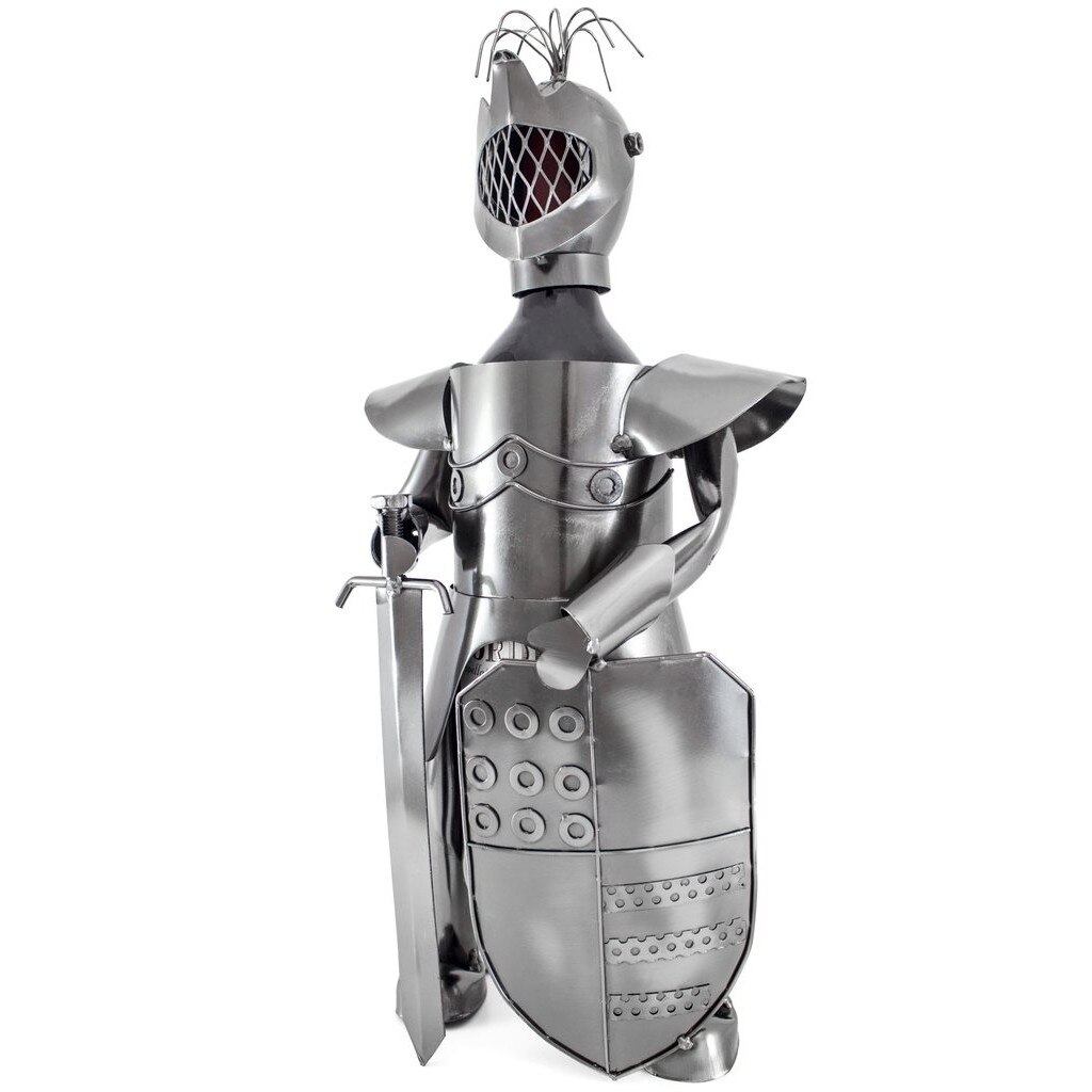 Suport sticla vin din metal, cavaler cu Scut si Sabie h 39 cm