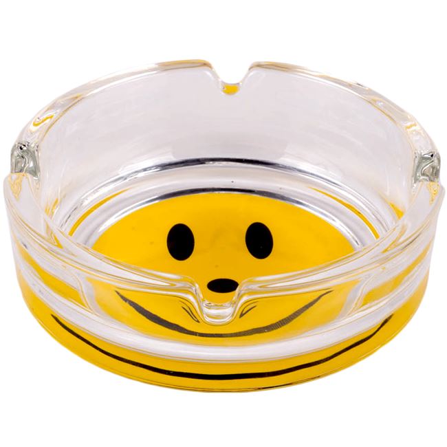 Scrumiera din sticla, Zola®, transparenta, cu Emoji galben, 10x3 cm