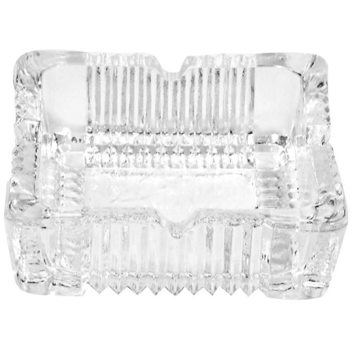 Szögletes üveg hamutartó dombornyomott mintával, Átlátszó, 10 x 3 cm