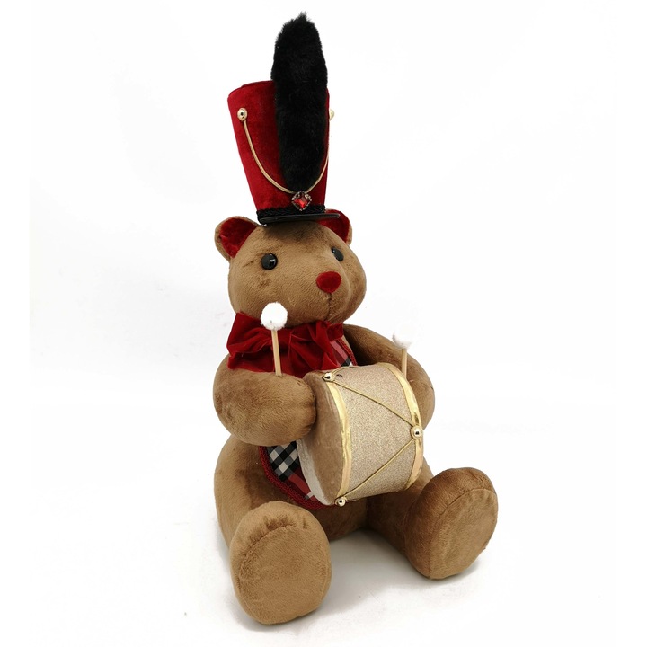 Figurina Ursulet din plus, tobosar, maro, rosu, 51 cm