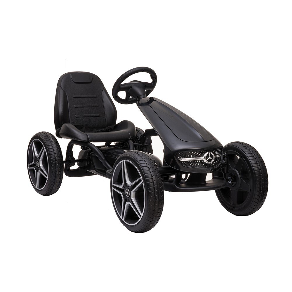 Cart pentru copii cu pedale Mercedes-Benz, negru, roti din spuma EVA, sunete si claxon, 111,5 x 57 x 61 cm