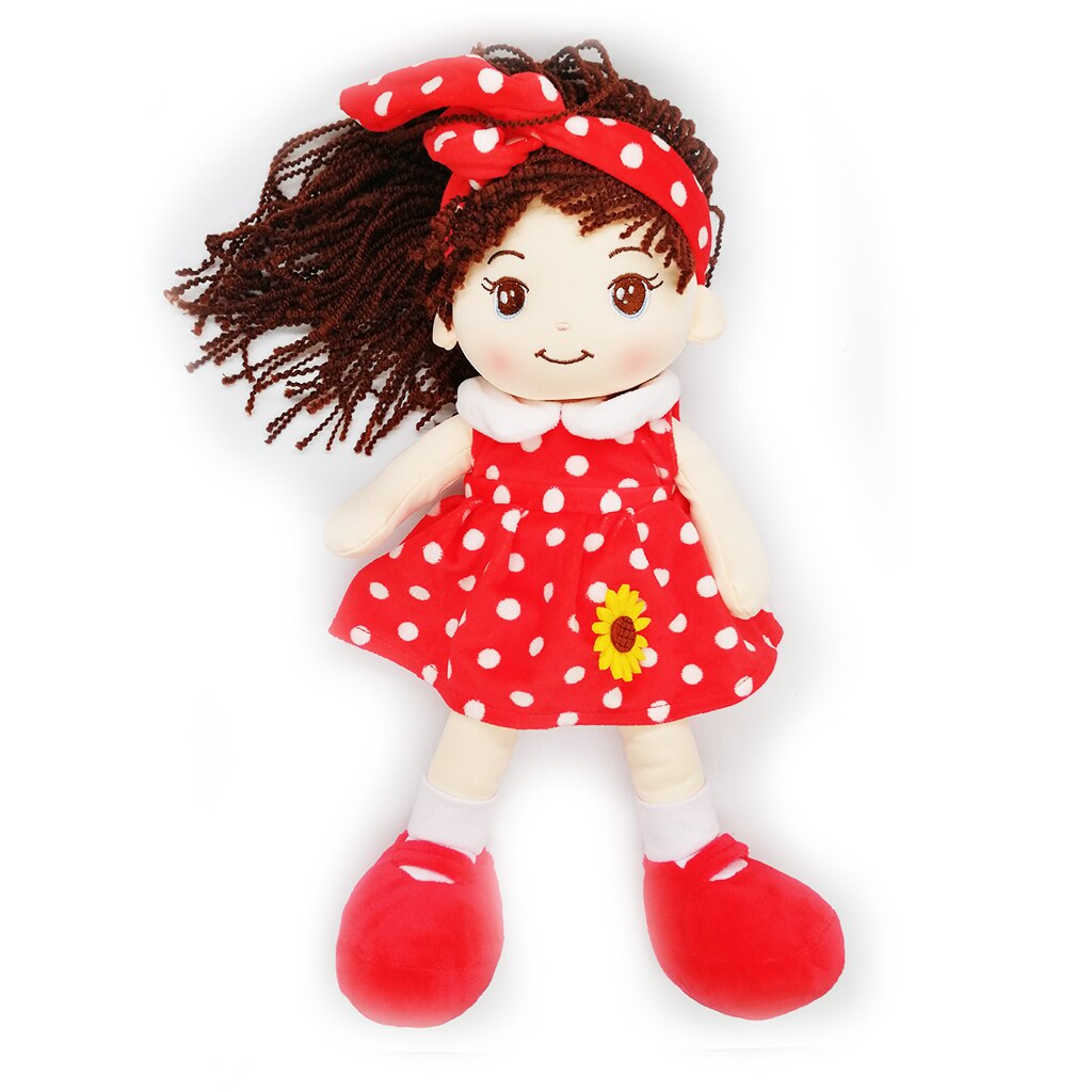 Papusa de plus ADA, 40cm, in rochita Rosie cu Floarea Soarelui si bentita pe cap, care canta in Limba Romana melodia 