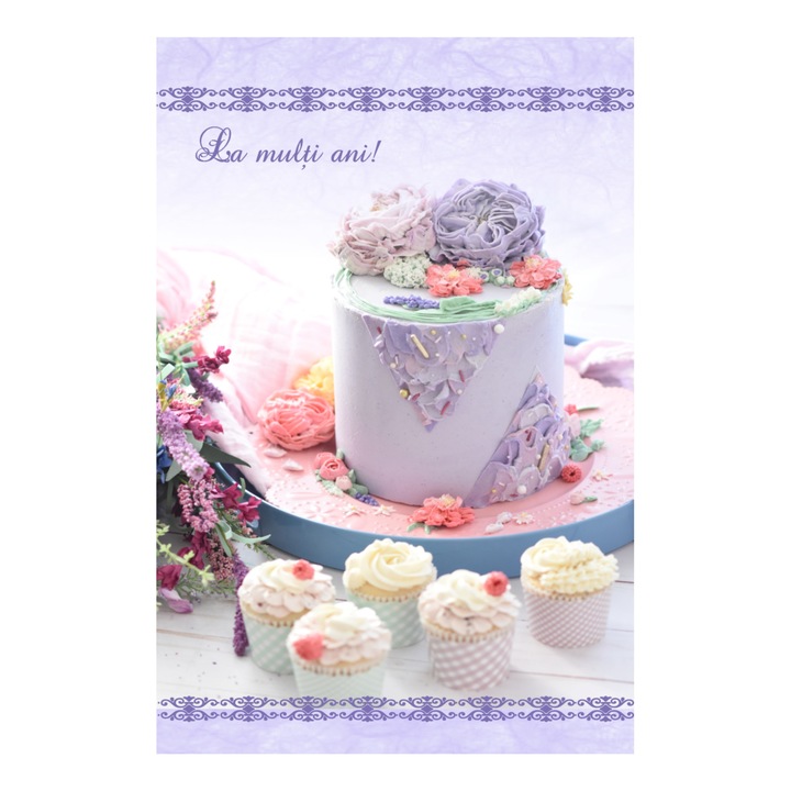 Felicitare cu plic, "Tort - La multi ani!", 120x180mm, carton 300 g