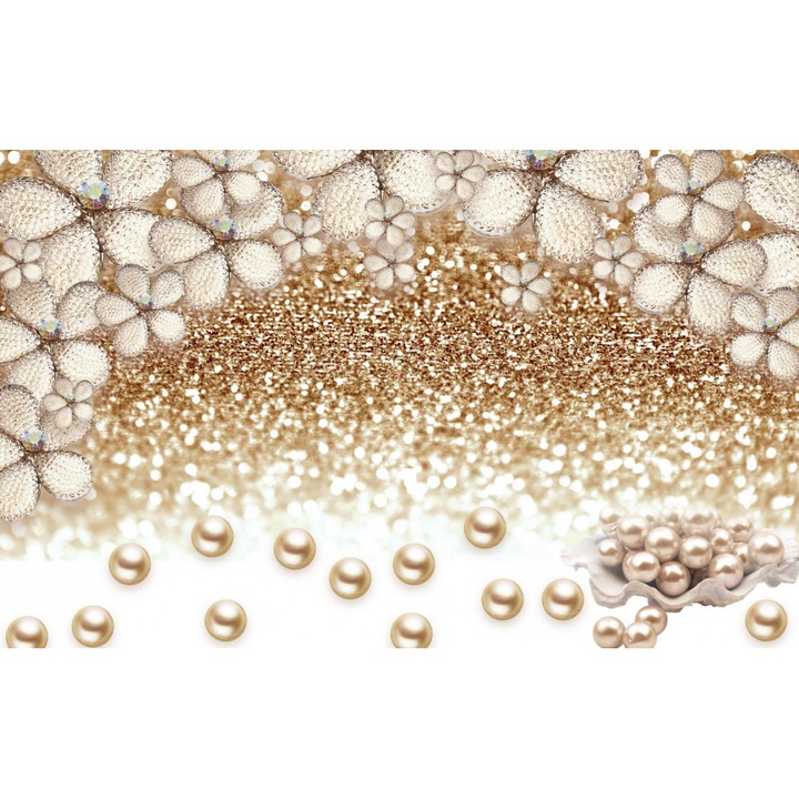 Fototapet, Flori bej din diamante si perle aurii, 400 cm x 300 cm