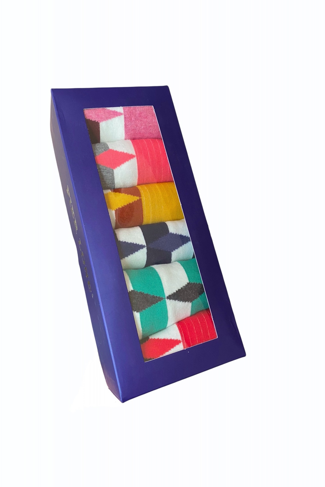 Set 6 perechi sosete din bumbac, Multicolor cu imprimeu romburi, 41-44