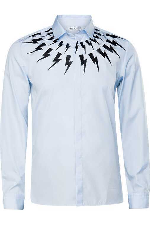 Camasa Barbati Neil Barrett Chalk Fair-Isle Thunderbolt BCM005S-R005S, Albastru