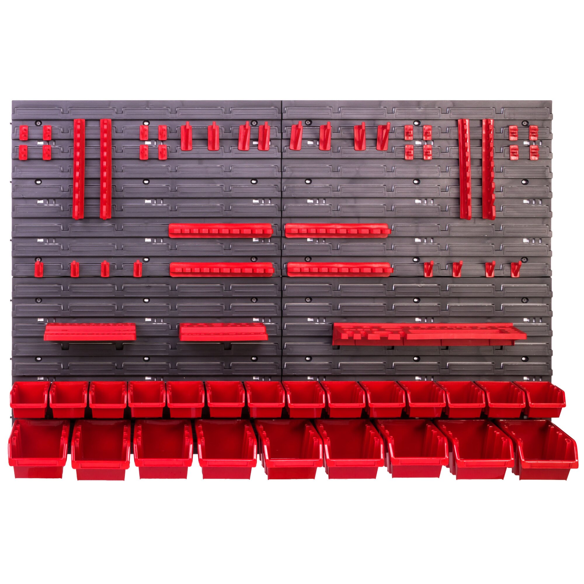 Set panouri de perete, 23 recipiente de organizare Botle, 115x78 cm, Rosu/Negru