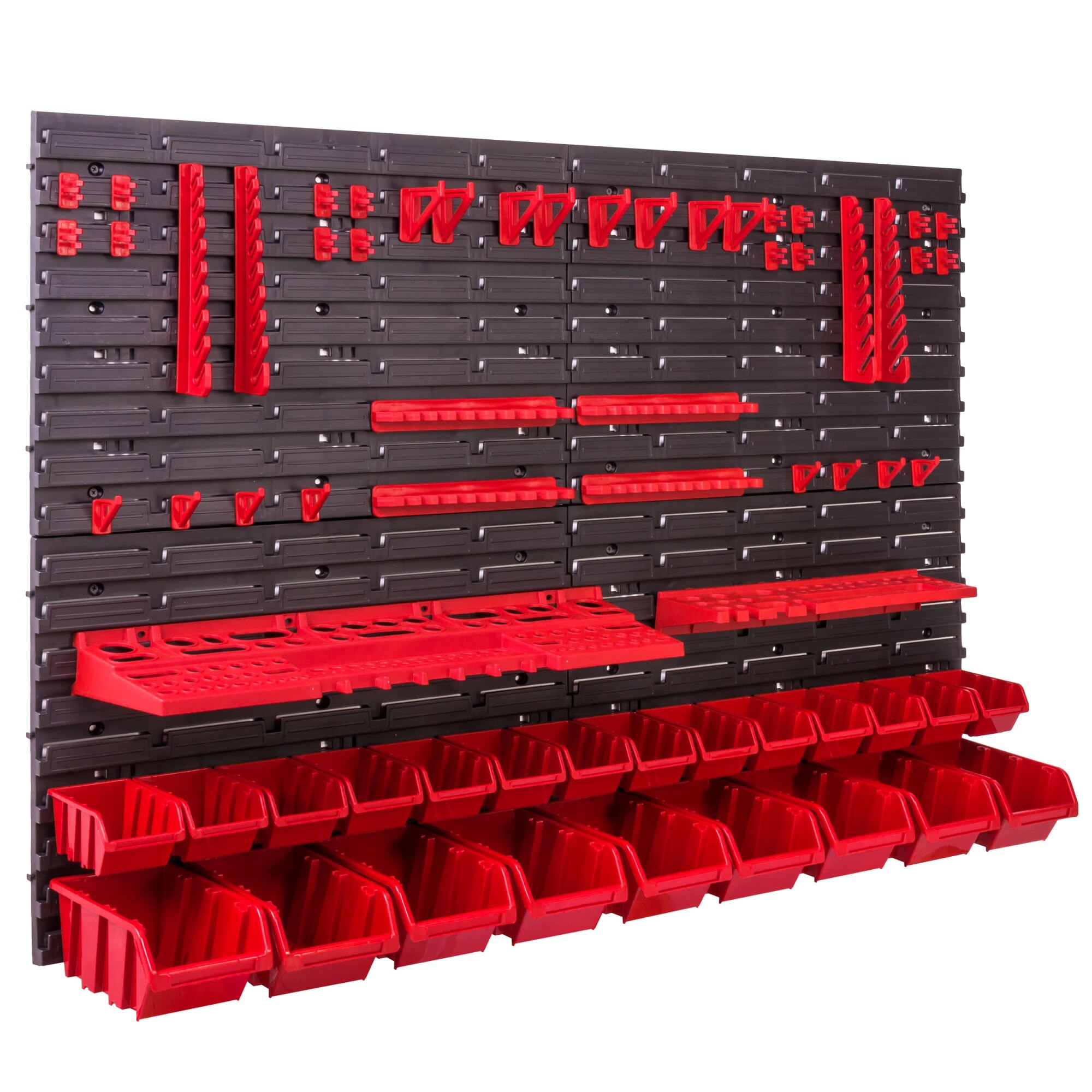 Set panouri de perete, 23 recipiente de organizare Botle, 115x78 cm, Rosu/Negru