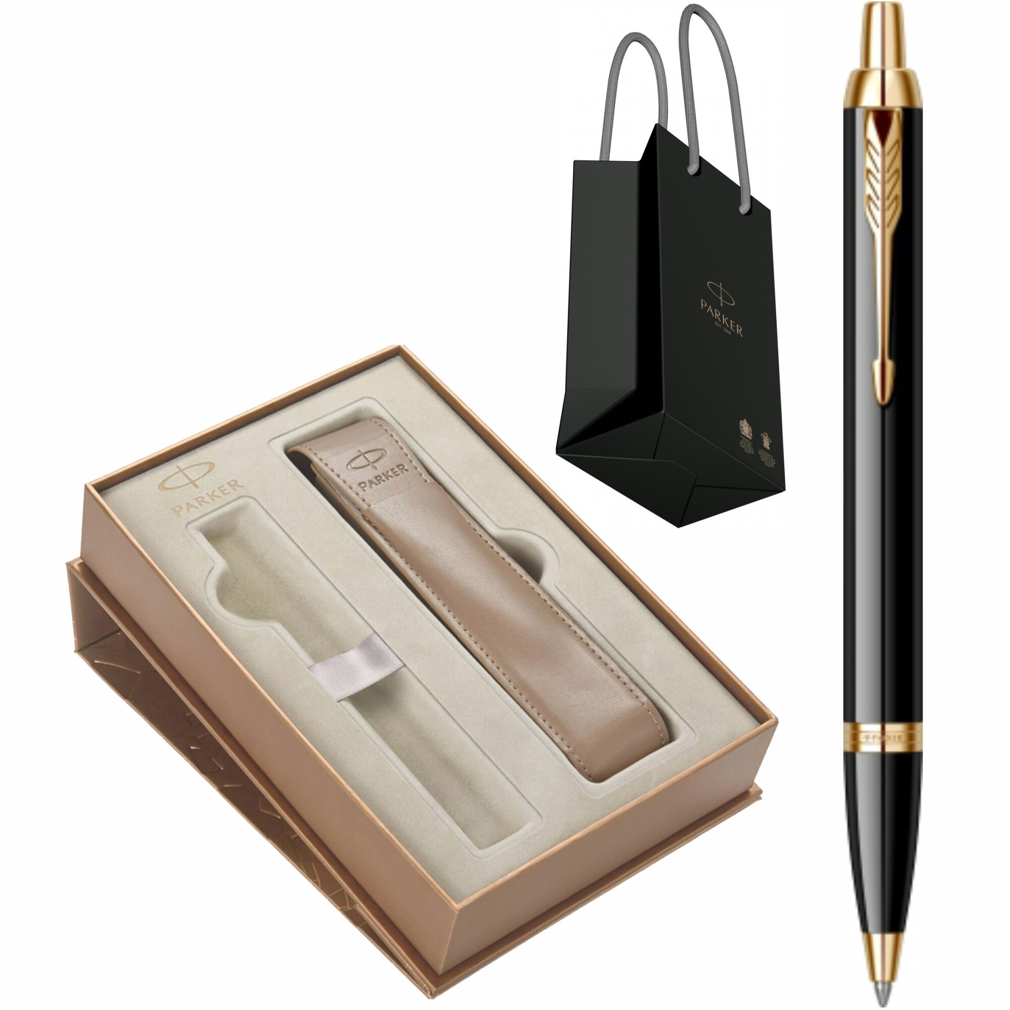 Set Parker Pix IM Royal Black Lacquer GT Personalizat prin Gravura Laser in Cutie cu Etui Premium si punga