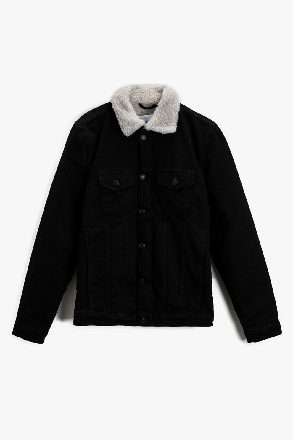 KOTON, Jacheta cu guler de blana shearling sintetica, Negru