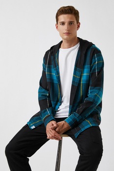 KOTON, Camasa in carouri cu gluga, Bleumarin/Galben KOTON, Camasa in carouri cu gluga, Bleumarin/Galben