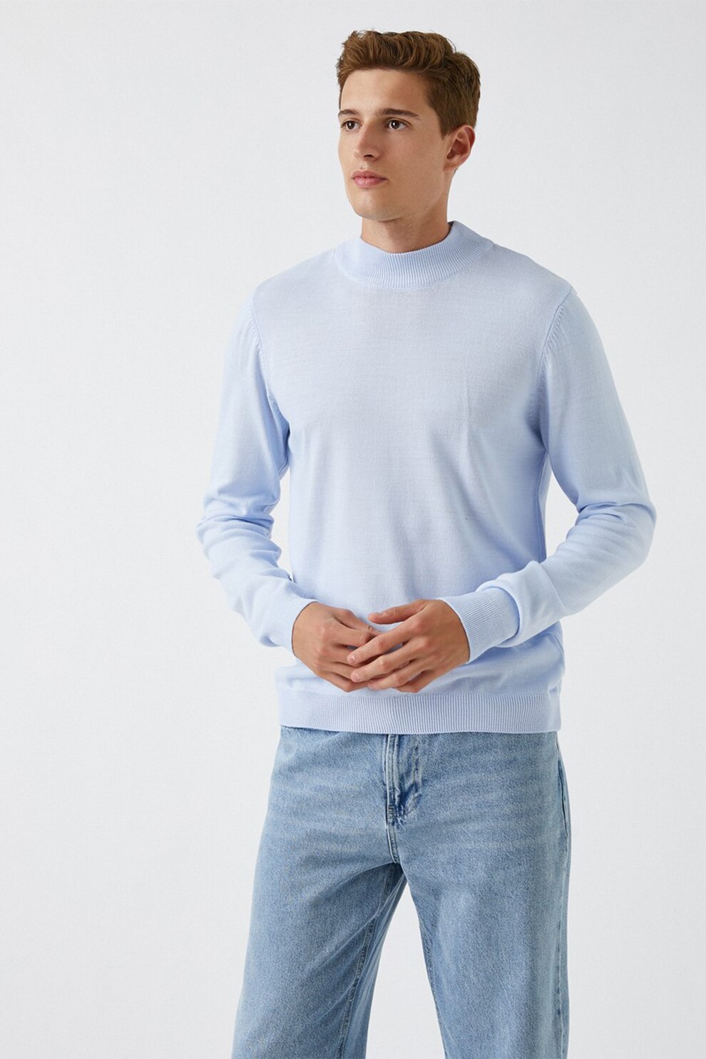 KOTON, Pulover cu terminatii striate, Albastru azur