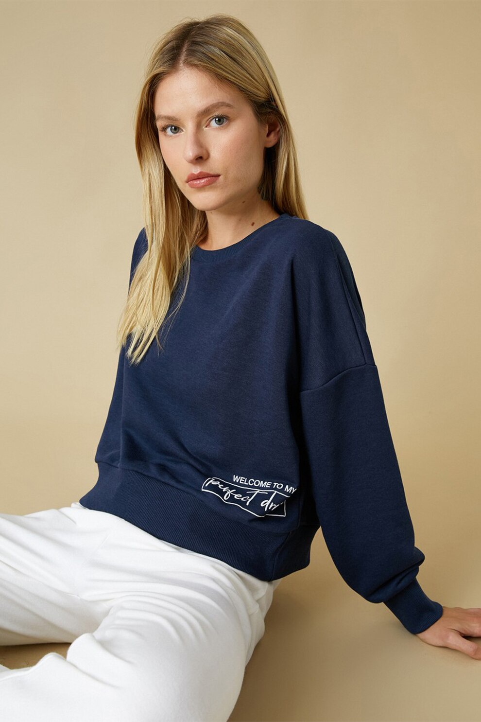 KOTON, Bluza sport cu maneci cazute, Bleumarin