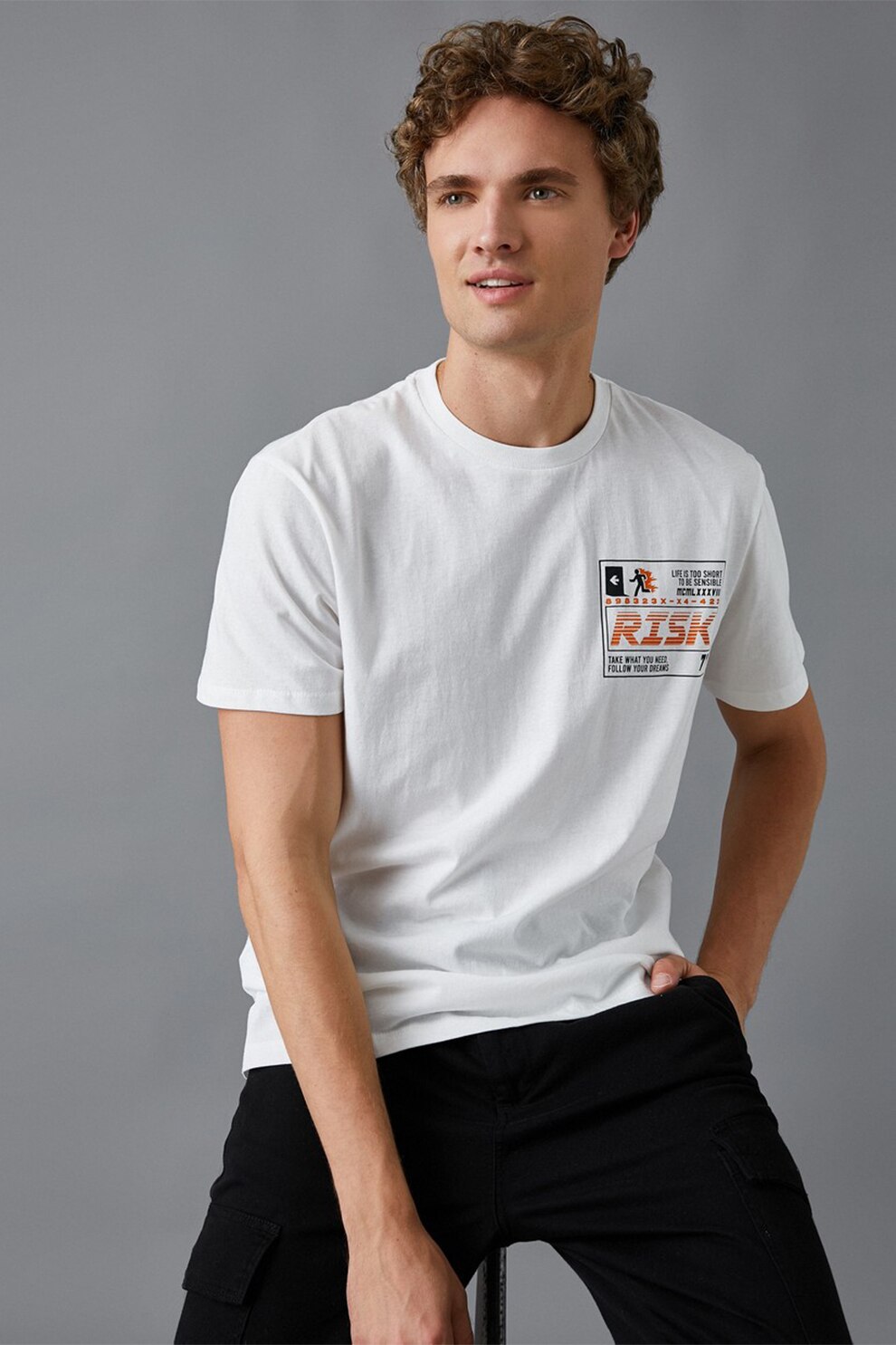 KOTON, Tricou de bumbac cu imprimeu grafic, Alb