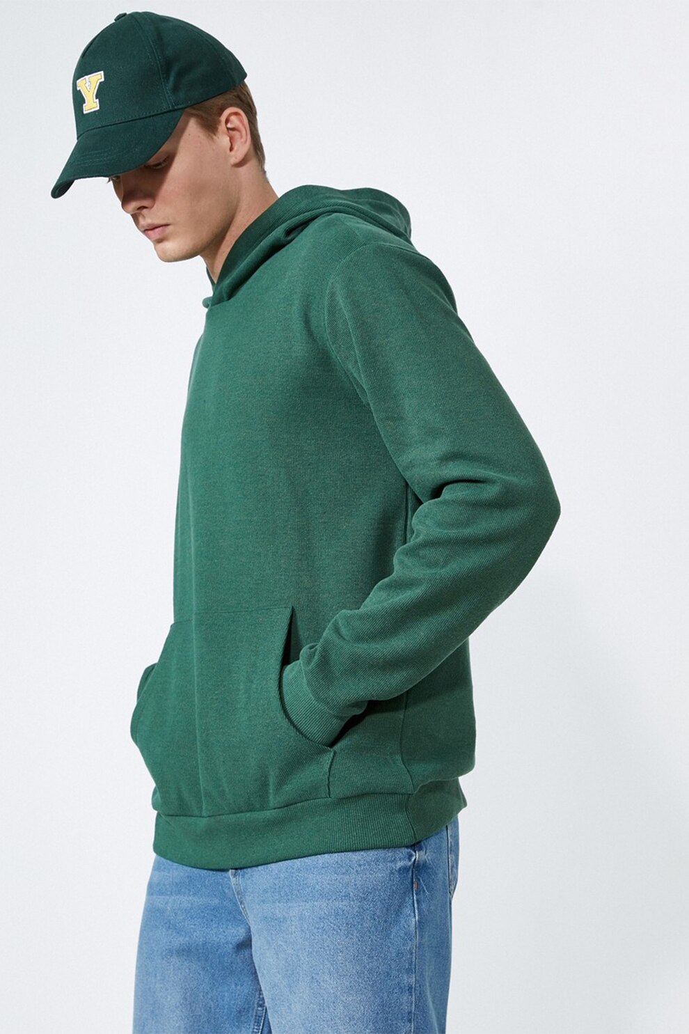 KOTON, Hanorac din amestec de bumbac cu buzunar kangaroo, Verde