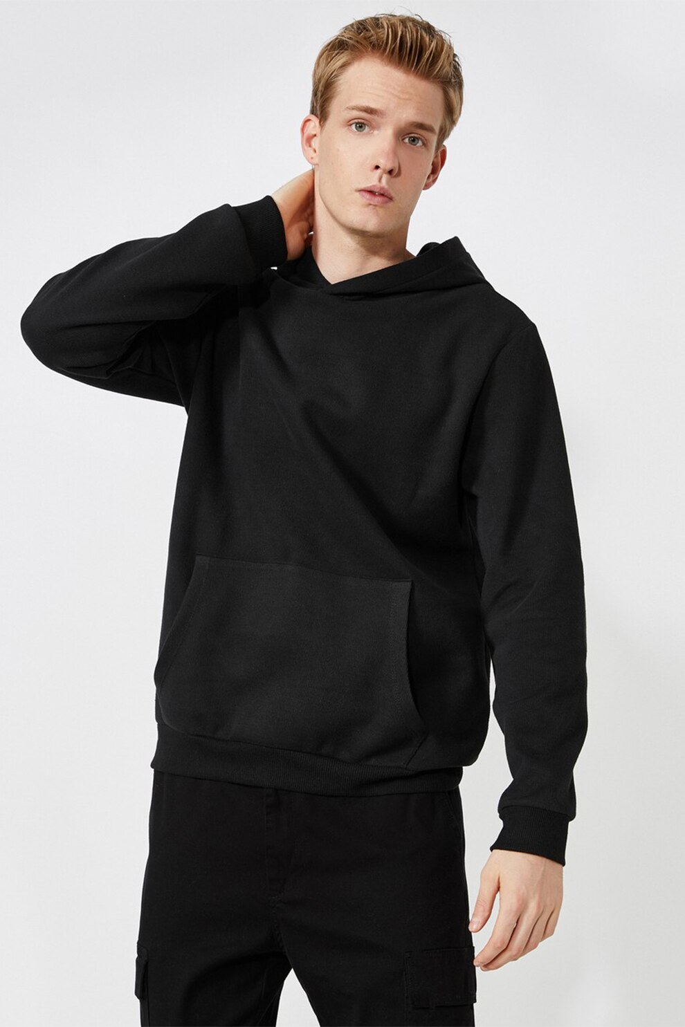 KOTON, Hanorac din amestec de bumbac cu buzunar kangaroo, Negru