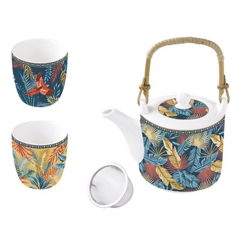Set ceainic si 2 cesti Atmosphere Easy Life, portelan, alb, albastru, 600 ml, 160 ml A216019 Set ceainic si 2 cesti Atmosphere Easy Life, portelan, alb, albastru, 600 ml, 160 ml A216019